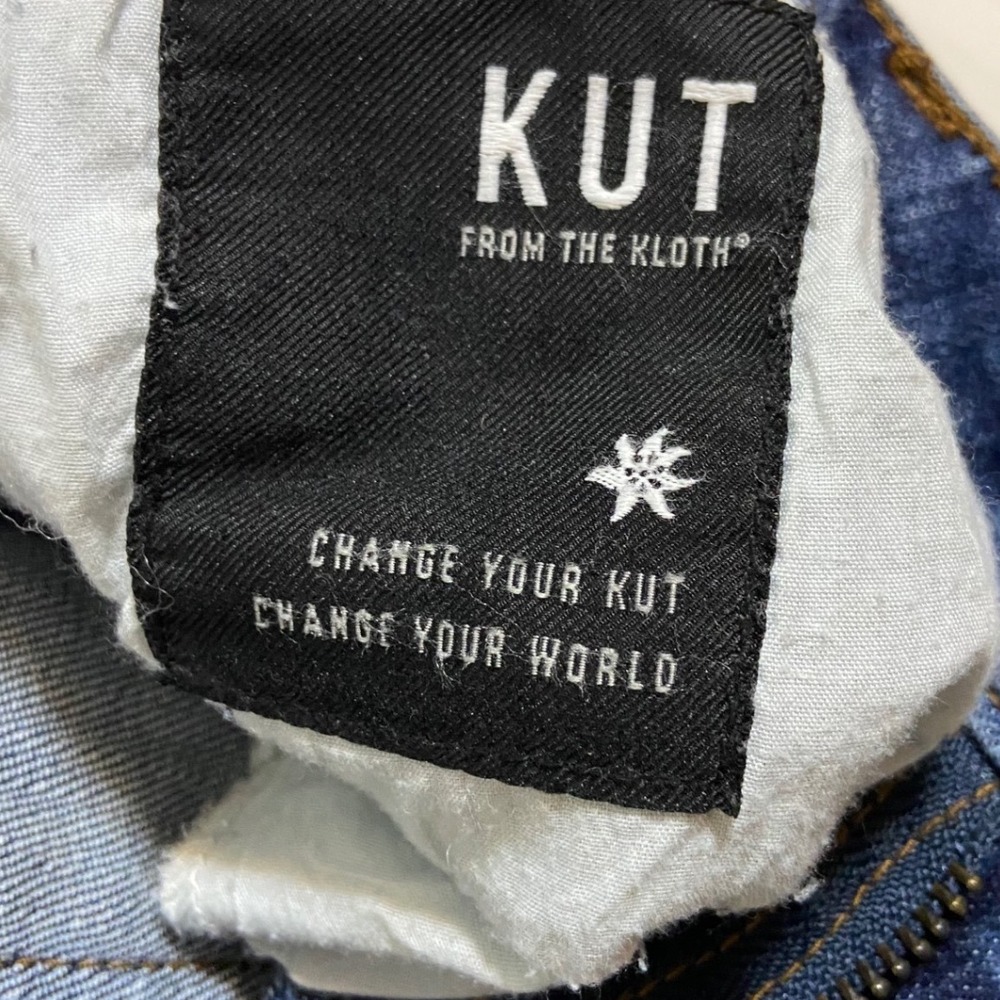 KUT from the Kloth Connie Denim Skirt Medium Wash Raw Hem Size 8 Distressed Slit - Picture 5 of 13
